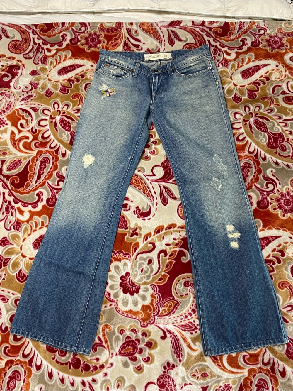 Vintage Joe's Jeans Light Blue Distressed Flare with Embroidered Accent